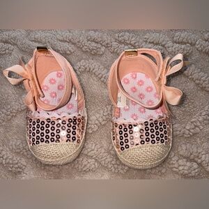 Baby Girl 6-9M Coral Shoes - Bedazzled Dress Shoes W/ Ankle Strap & Bow